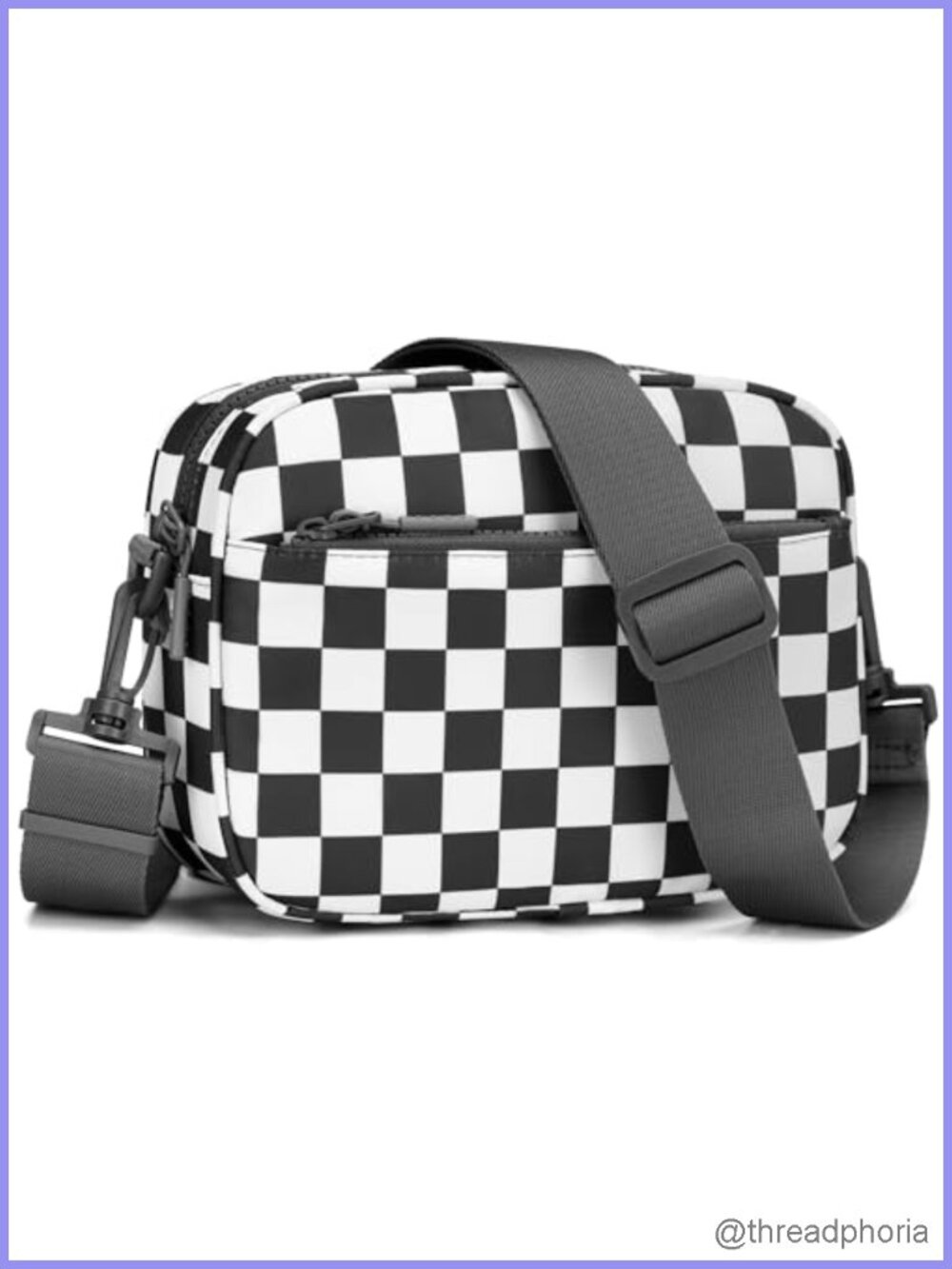 Checkered Crossbody Bag Women Nylon Purse Wide Strap